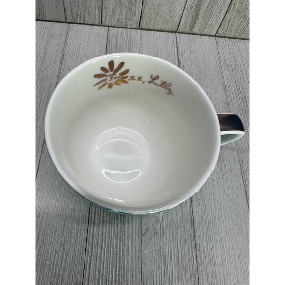 Lilly Pulitzer Set of 2 Blue Floral Tea Coffee Cups with Golden Handle 4" DIA - Picture 4 of 11